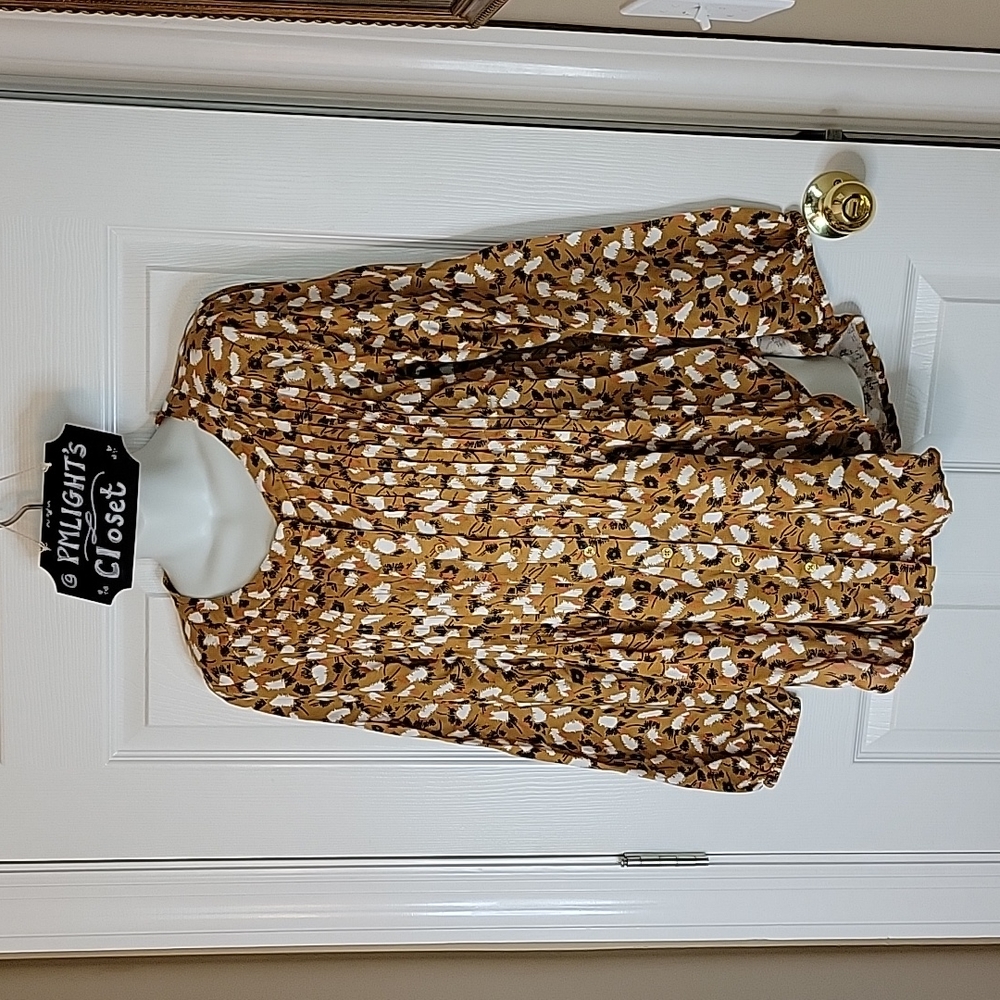Intro Tunic Long Sleeve Medium Golden Brown Black White